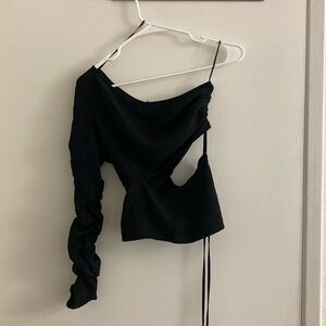 Zara Single Shoulder Asymmetric Black Top | XS
